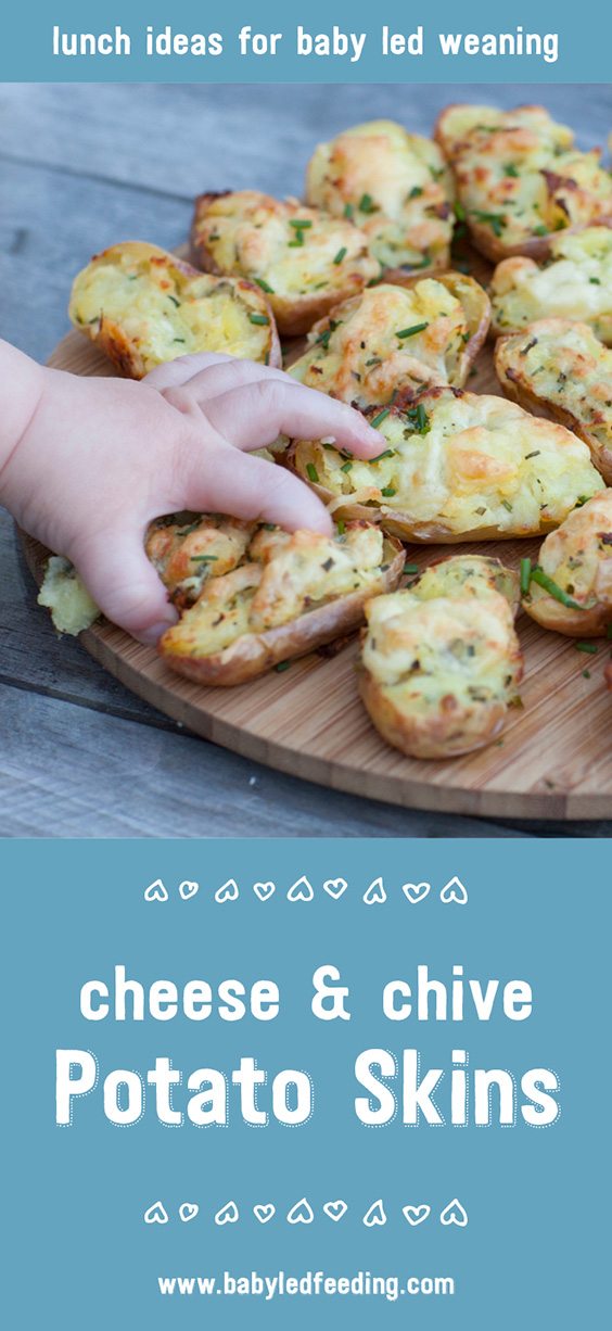 Cheese and Chive Stuffed Baby Potato Skins with Vegan and Dairy Free options. This easy recipe makes and excellent appetizer for your St. Patrick's Day party and are the perfect finger food for baby led weaning. Broccoli is hidden inside these little bites, so even the picky eater will enjoy this healthy snack. #vegan #dairyfree #stpatricksday #irishrecipe #fingerfood #babyledweaning #babyledfeeding #pickyeater #potatorecipe