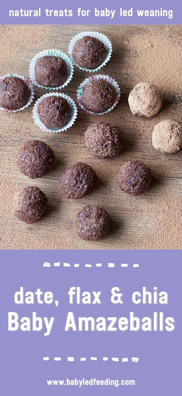 10 minute Baby Amazeballs! Date, Flax and Chia rolled into a healthy finger food for babies and toddlers. VEGAN, vegetarian, refined sugar free and high in protein, fiber, and magnesium.This easy and healthy recipe works great as a sweet appetizer freezer friendly. No cooking required! #amazeballs #babyledfeeding #appetizer #freezerfood #fingerfood @via https://www.pinterest.ie/babyledfeeding/