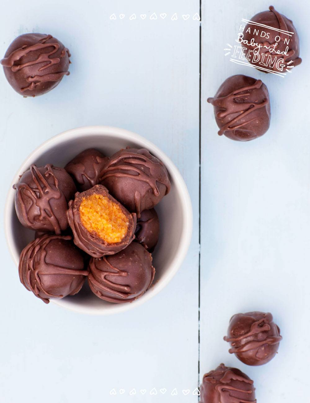 Sweet Potato & Orange Chocolate Truffles - Refined Sugar Free Baby Led Feeding. Healthy Homemade Baby Food Recipes. These delicious baby treat recipe are easy to make and are soft for little hands. 