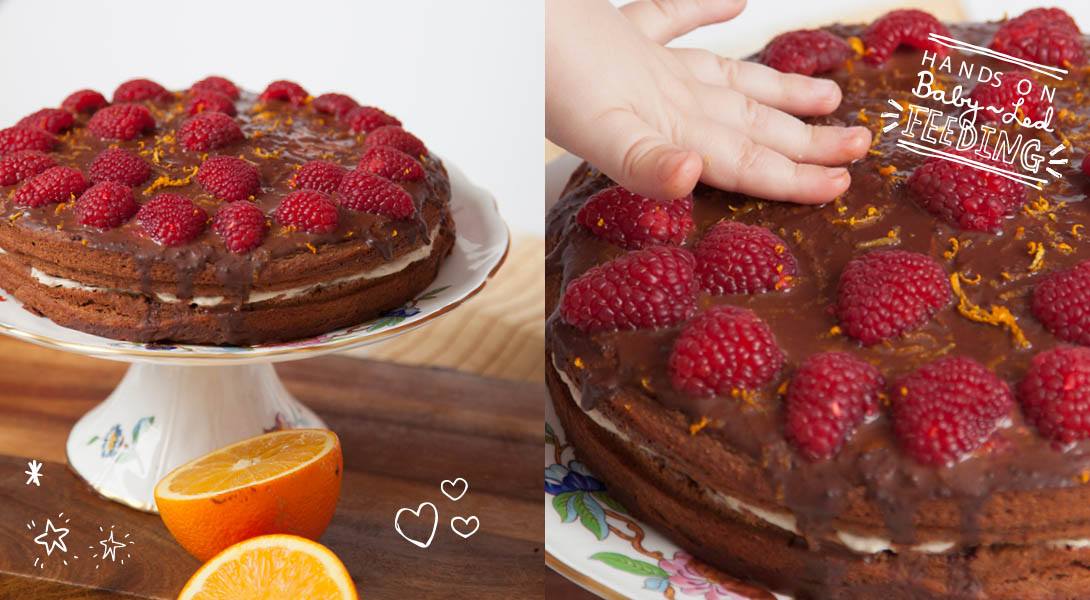 Healthy Orange Chocolate Cake with Chocolate Ganache & Raspberries Baby Led Feeding.