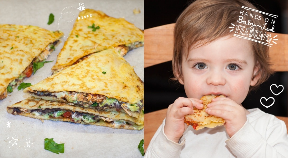 Pulled Chicken and Black Bean Crêpesadillas Baby Led Feeding Homemade Baby Food Recipes