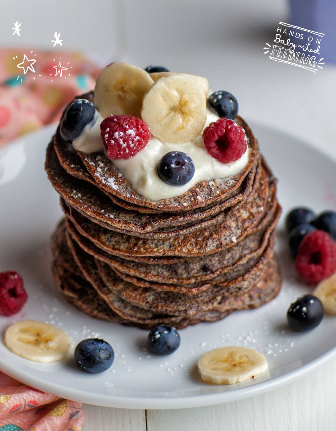 Baby Led Feeding Flourless Pancakes. Quinoa Flourless Pancakes Zoomed in image. Aileen Cox Blundell Homemade Healthy baby breakfast. 