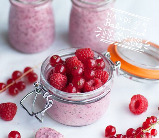 Raspberry and Coconut Milk Chia Seed Pudding from Baby Led Feeding 15 Delicious breakfasts for baby led weaning babies. 