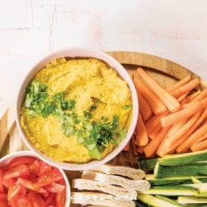 Roasted Carrot Hummus with Pitta & Veggies | Healthy Lunch Ideas for Kids