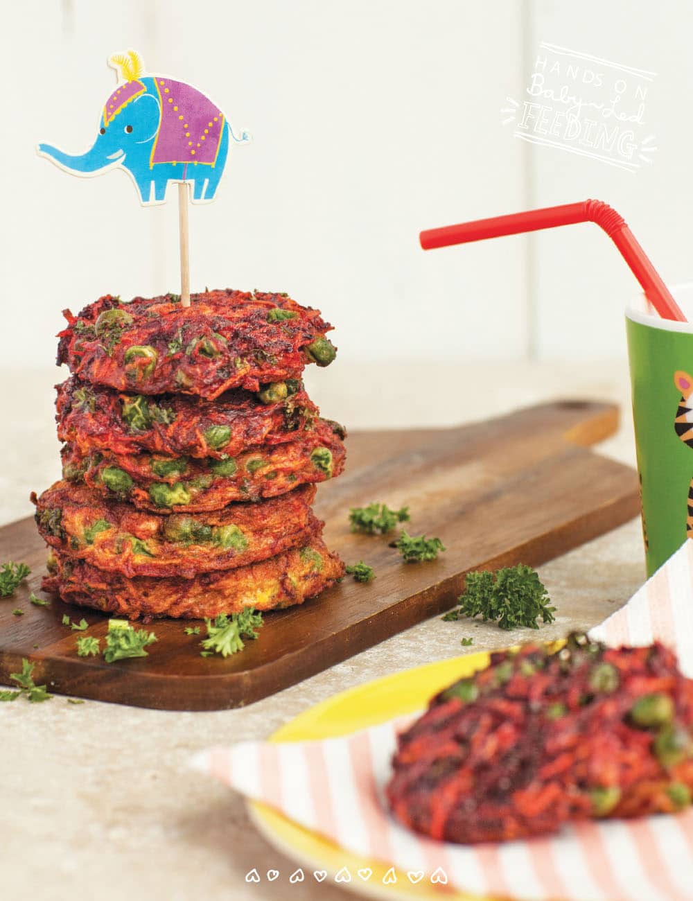 Rainbow Fritters, from The Baby Led Feeding Cookbook. The yummy little fritters are a great way to get baby to eat more vegetables. They are delicious, easy to make and are totally kid friendly too. Full recipe image for blog page.