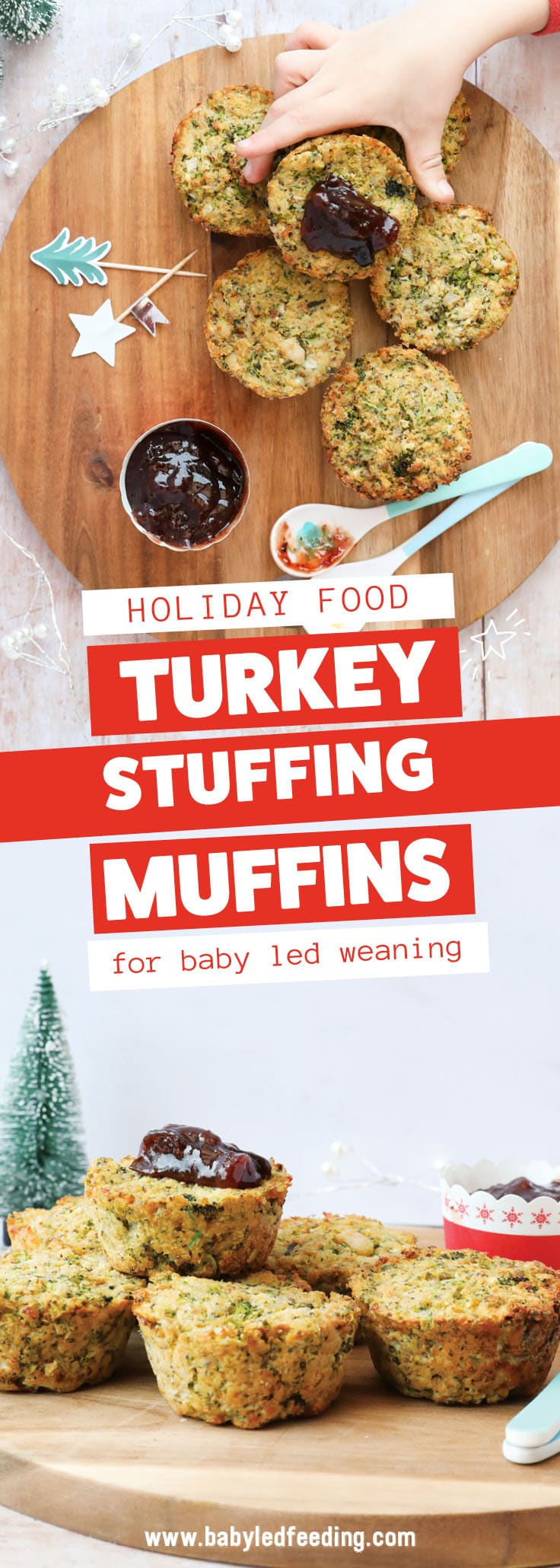 Wholegrain Turkey Stuffing Muffins make a healthy leftover recipe that is easy and freezer friendly. Served with a dollop of cranberry sauce, the little muffins are a healthy finger food the entire family can enjoy. They make healthy appetizers too! #leftovers #holidayrecipe #turkeyrecipe #babyledweaning #babyledfeeding #christmasrecipe