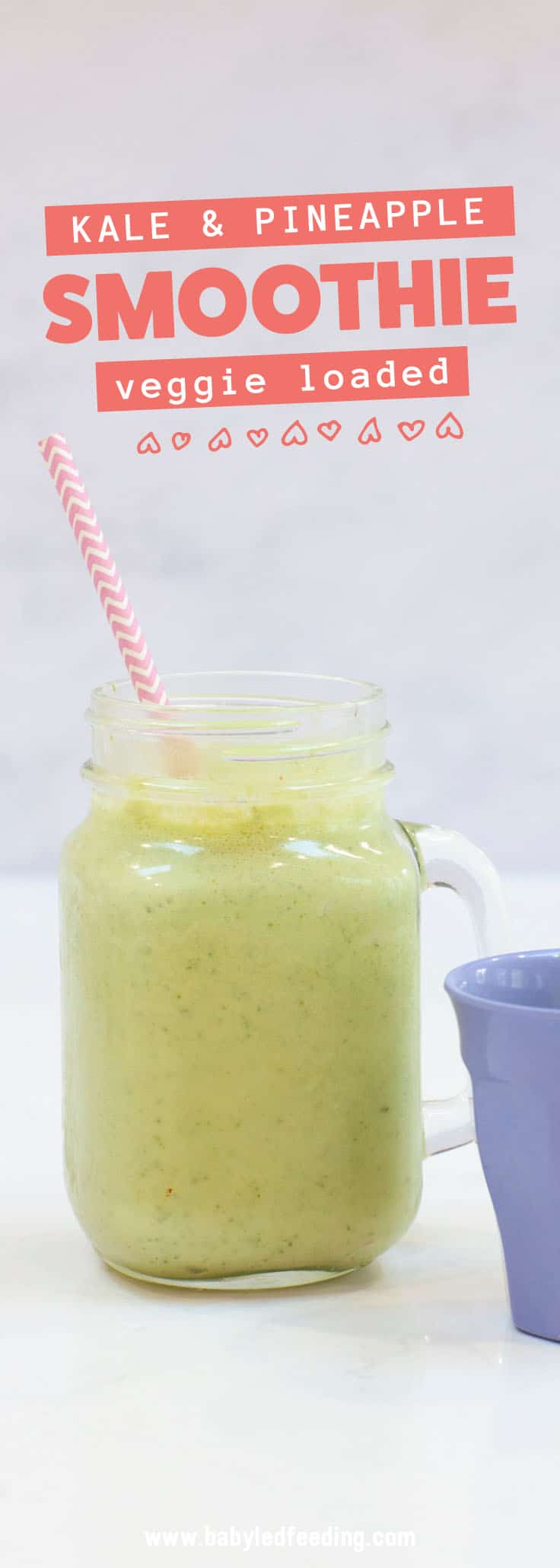 Kale and Pineapple Smoothie has just 5 ingredients and is full of healthy veggies, sweet pineapple, and tangy lime! This easy smoothie makes a quick breakfast or easy snack and is an excellent way to hide veggies from your picky eater! #smoothierecipe #pineapple #pickyeater #babyledweaning
