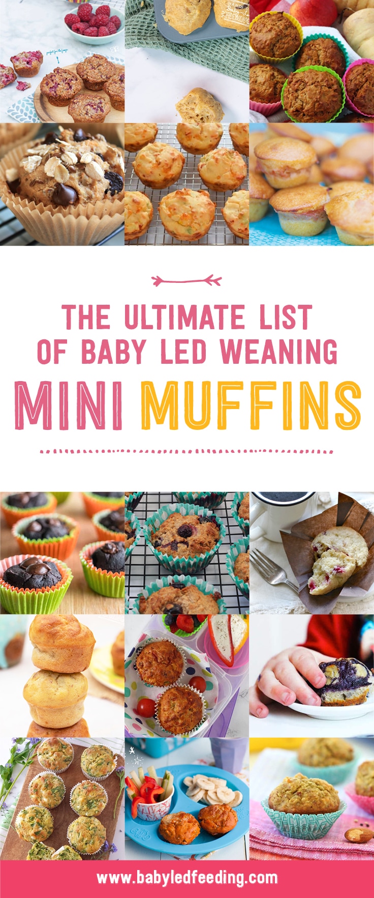 Ultimate list of Mini Muffins! 25+ Healthy muffin recipe for babies and toddlers. Muffins are the ultimate freezer friendly veggie hiding finger foods for picky eaters and busy families! #minimuffins #muffinrecipe #babyledweaning #fingerfood #makeahead