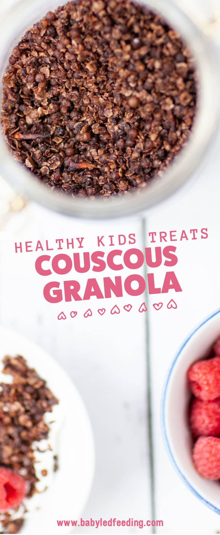 Low sugar and refined sugar free Coco Couscous Granola! This easy breakfast and snack recipe is excellent sprinkled over protein rich Greek yogurt or on it's own. This Baby Led Weaning friendly recipe is the ultimate make ahead breakfast and snack! #babysnack #toddlersnack #babyledfeeding #granola