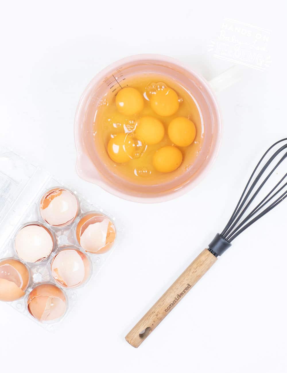 six unbeaten eggs in a bowl