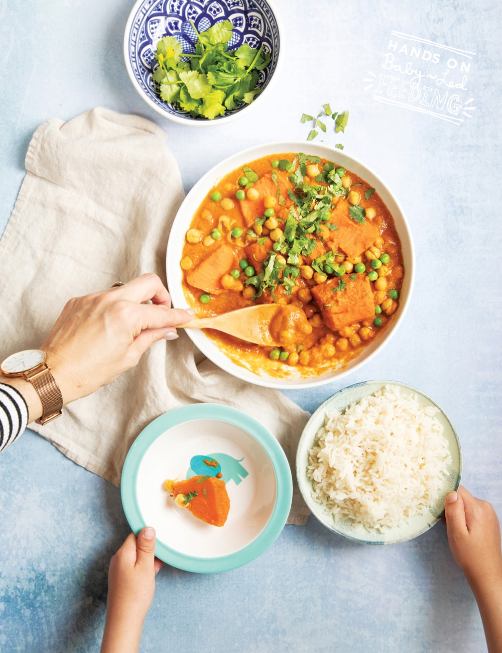 Baby Led Weaning Vegan Slow Cooker Chickpea & Sweet Potato Korma- Baby friendly recipe that is a healthy family dinner too! 4 hours in a crock-pot or 2 in the oven! #babyledweaning #VEGAN #slowcooker #DAIRYFREE #babyledfeeding