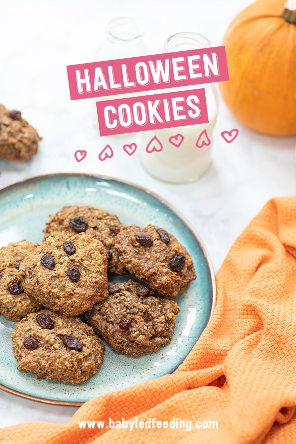 Healthy Halloween Pumpkin Cookies. Refined sugar free, vegan, egg free, dairy free and super for baby led feeding and toddlers.
