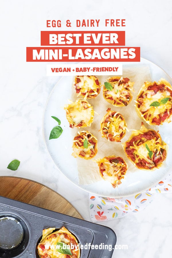 Dairy Free Lasagna recipe for baby led weaning. Healthy finger food for babies 6 months old or older. Egg-free, dairy-free, and Vegan dinner recipe. #veganrecipe #babyledweaning #dairyfree #eggfree #plantbased #fingerfood