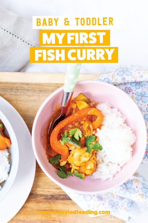 An easy and healthy baby and kid-friendly fish curry made with fresh hake. A family-friendly recipe that is full of flavor and not too spicy. #indianfood #babyledweaning #babyledfeeding #fishrecipe #curry