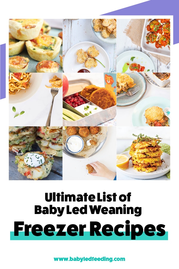 The Ultimate List of baby led weaning freezer recipe. Homemade recipe and freezer food ideas for baby led weaning. Easy recipe, healthy recipe, and family recipe even for the PICKY EATER! Simple ideas for breakfast, lunch, dinner, and snacks. This list includes hidden veggies, juicy fruit, sweet and savory! You'll even find some VEGAN and DAIRY FREE options! #fingerfood #fingerfoods #freezerfood #babyledweaning #babyledfeeding #babyfood #refinedsugarfree