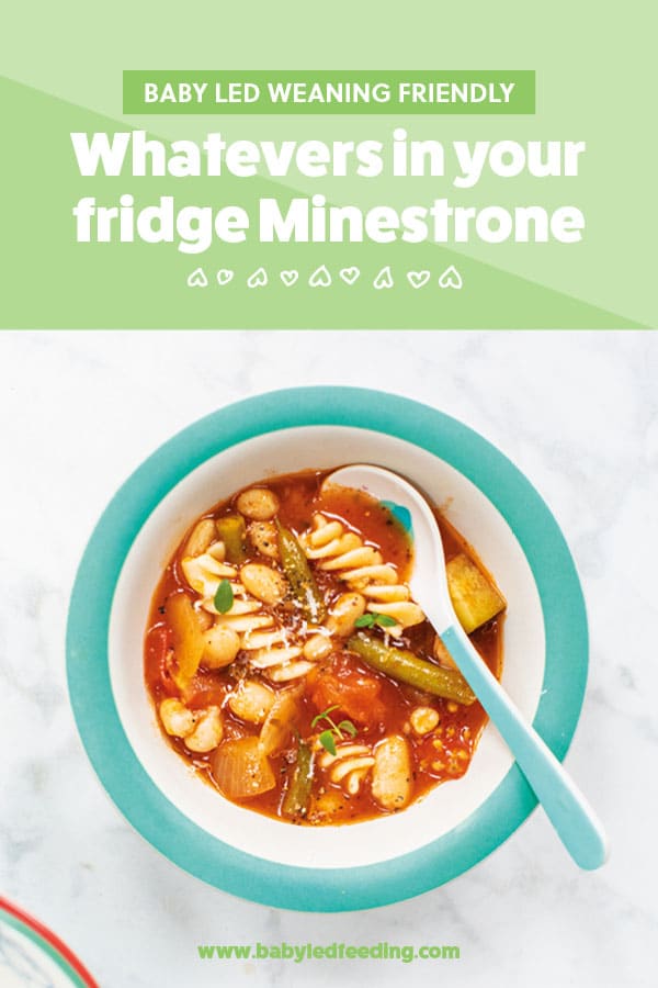 The most versatile minestrone soup recipe ever! Baby led weaning minestrone soup made with anything you have in your kitchen! 4 different soup base options. Baby led weaning dinner idea. #babyledweaning #babyfood #babyledfeeding #babyledweaningdinner