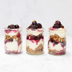 Blueberry and Blackberry Healthy Cheesecake Jars