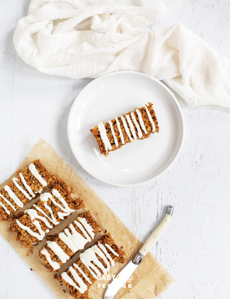Healthy Carrot Cake Bars the perfect baby led weaning breakfast recipe.