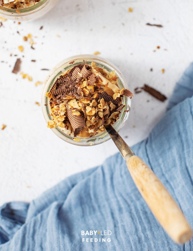 For a healthy treat top the oats with granola or crisped oats and some grated chocolate.