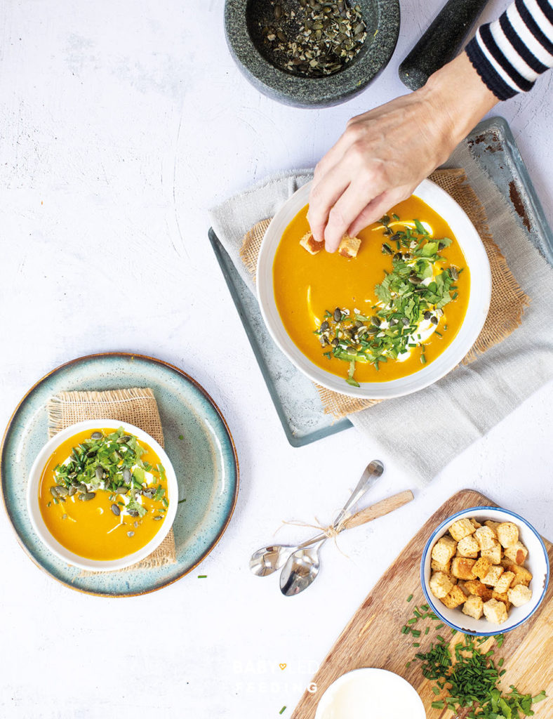 Baby-Led-weaning-pumpkin-soup-with-cheesy-croutons