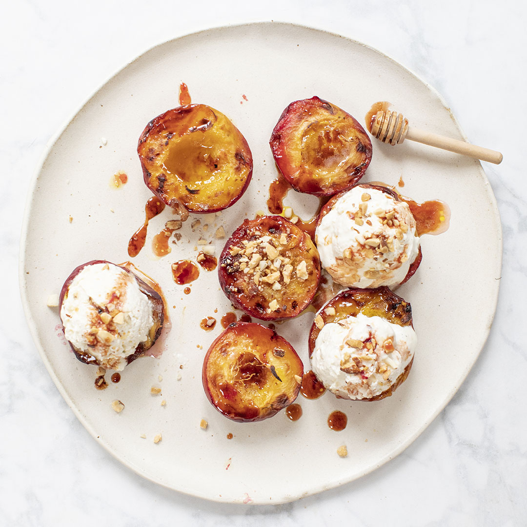 Grilled Peaches with Mascarpone Ice Cream Recipe