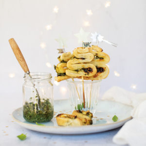 Goat Cheese, Pesto and Cranberry Christmas Trees