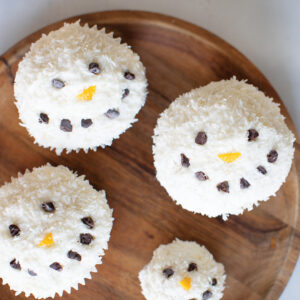 Coconut Frosting Snowman Muffins Recipe Featured