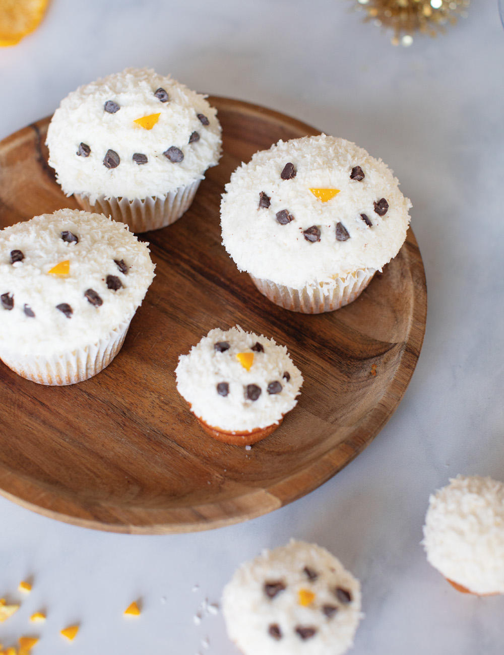 Coconut Frosting Snowman Muffins Recipe Image1